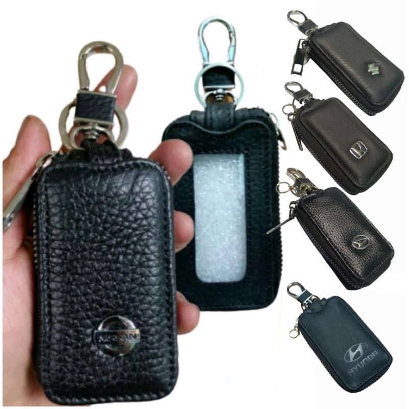 gantungan kunci mobil remote keyless kulit asli transparan Zipper dompet STNK