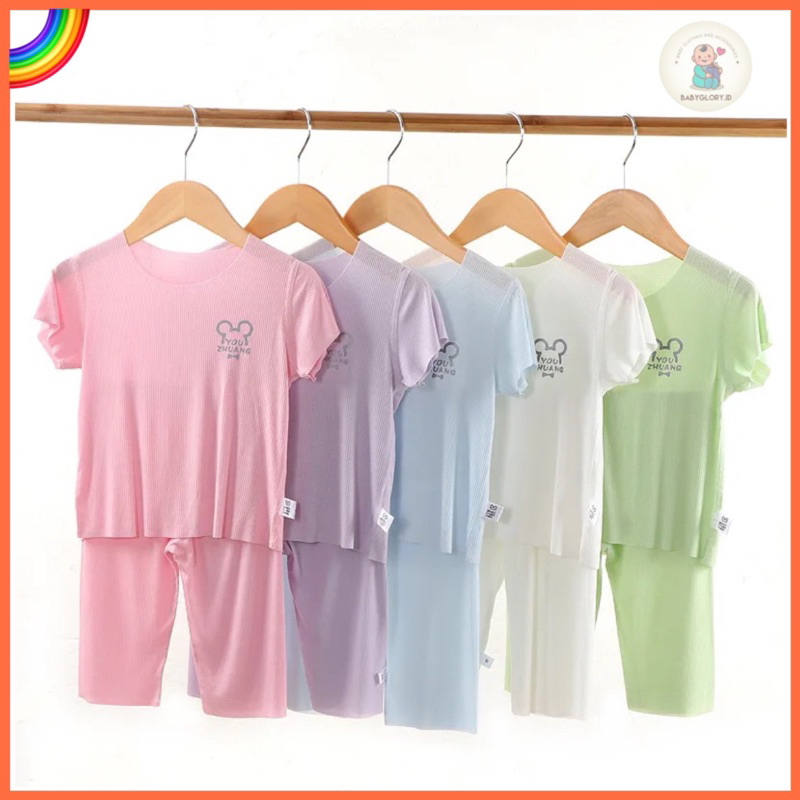 Piyama dua potong/pakaian kasual untuk anak/baju tidur anak/pakaian anak import setelan anak import