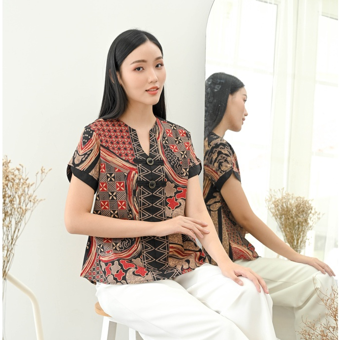 Atasan Batik 208 MTS/ Blouse Batik Wanita Modern/ Seragam Batik