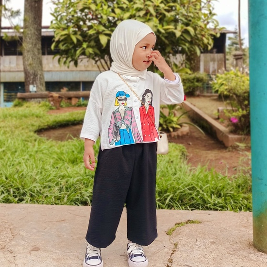 KALILA - ORYZA CROP Setelan Anak Perempuan Tunik Bahan Cringkle Umur 1 - 7 Tahun