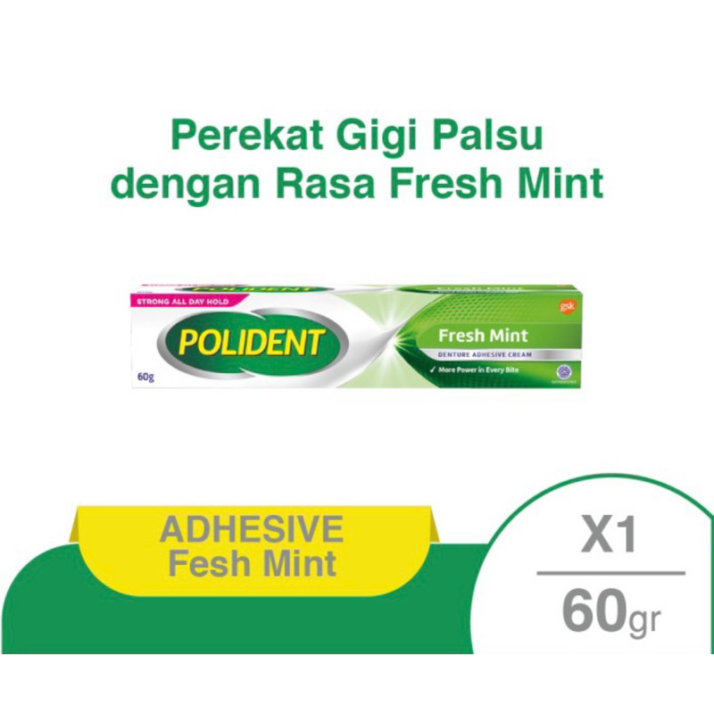 Polident Lem perekat gigi palsu Fresh Mint (kemasan tube 60gram )