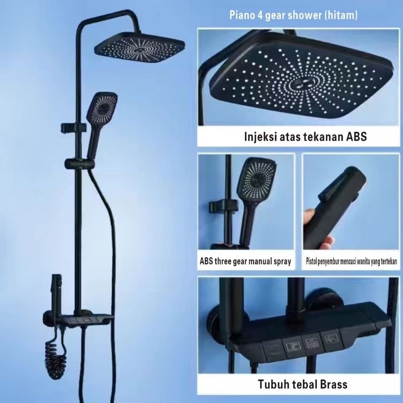 SHOWER TIANG PIANO 4IN1 STAINLESS COULOMN HITAM / PANAS DINGIN BLACK STAINLESS SUS304 CARLO FIOTINI 7700BL