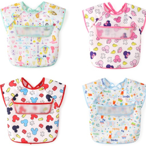 Bib Anak Karakter Disney Series / Bib PANJANG Lengan PENDEK / Celemek Anak Lengan Pendek / Celemek Makan Bayi Karakter Kartun