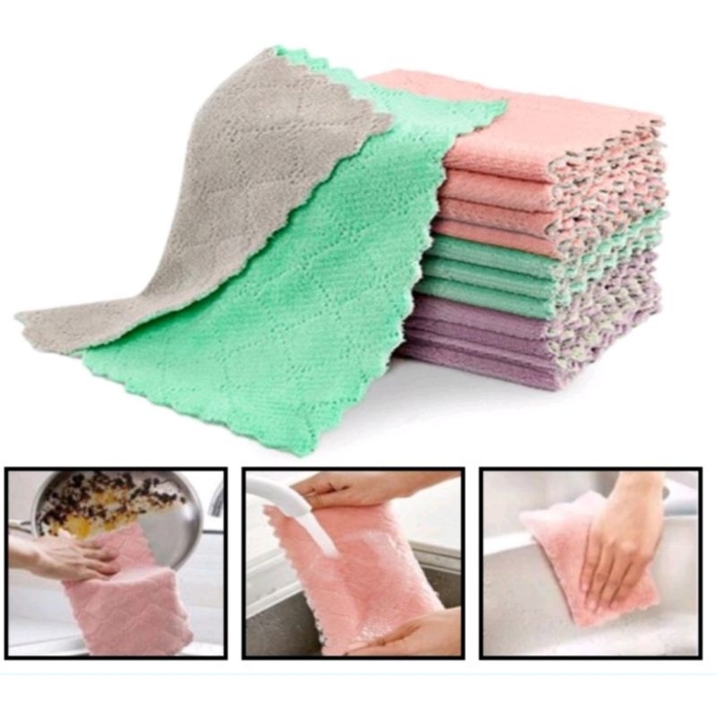 Kain lap microfiber Serbaguna uk 25x25 anti minyak dapur cuci piring