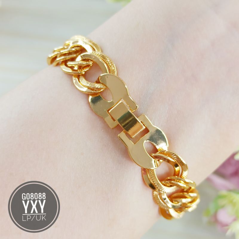 Gelang yaxiya Rantai double plat zircon Gold G08088