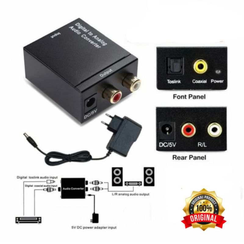 (COD) PAKET LENGKAP CONVERTER DIGITAL TO ANALOG AUDIO / OPTICAL COAXIAL TO RCA / KABEL OPTIC OPTICAL TOSLINK AUDIO 1.5M DARI TV KE SPEAKER AKTIF HOME THEATER ORIGINAL