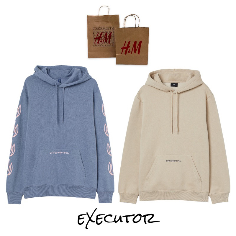 ( 8.8 ) Hoodie H&amp;M Unisex Sablon Eternal Baby Blue, Bordir Eternal Cream, Flecee Katun Lembut Tebal, Free Papperbag