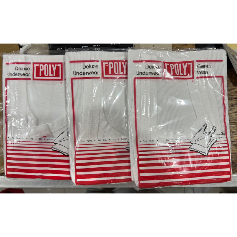 (1pcs) singlet POLY putih pria dewasa original TERMURAH size 32 34 36 38 40 42