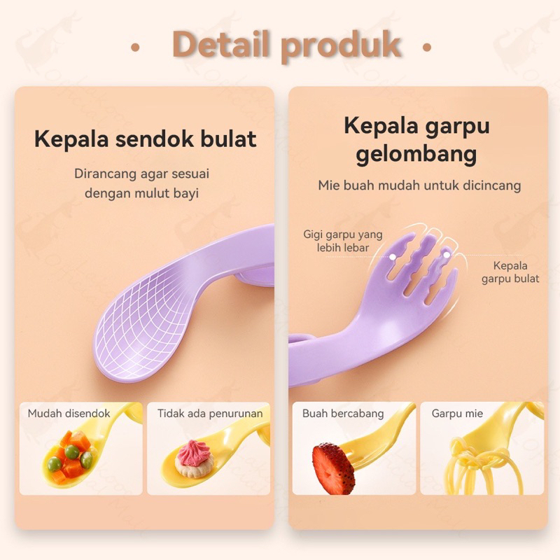 2pcs Sendok garpu anak bayi set Sendok makan anak belajar lucu Training Spoon Fork Stainless