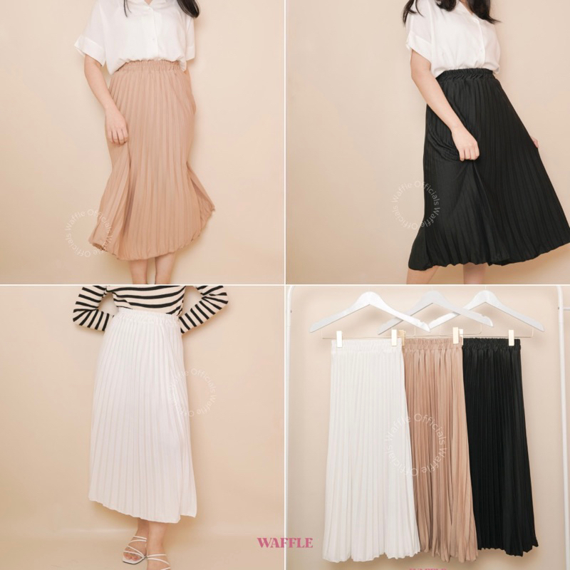[Waffle] Hazel Pleats Skirt / Rok plisket medium selutut 7/8 tanggung / Rok Korea