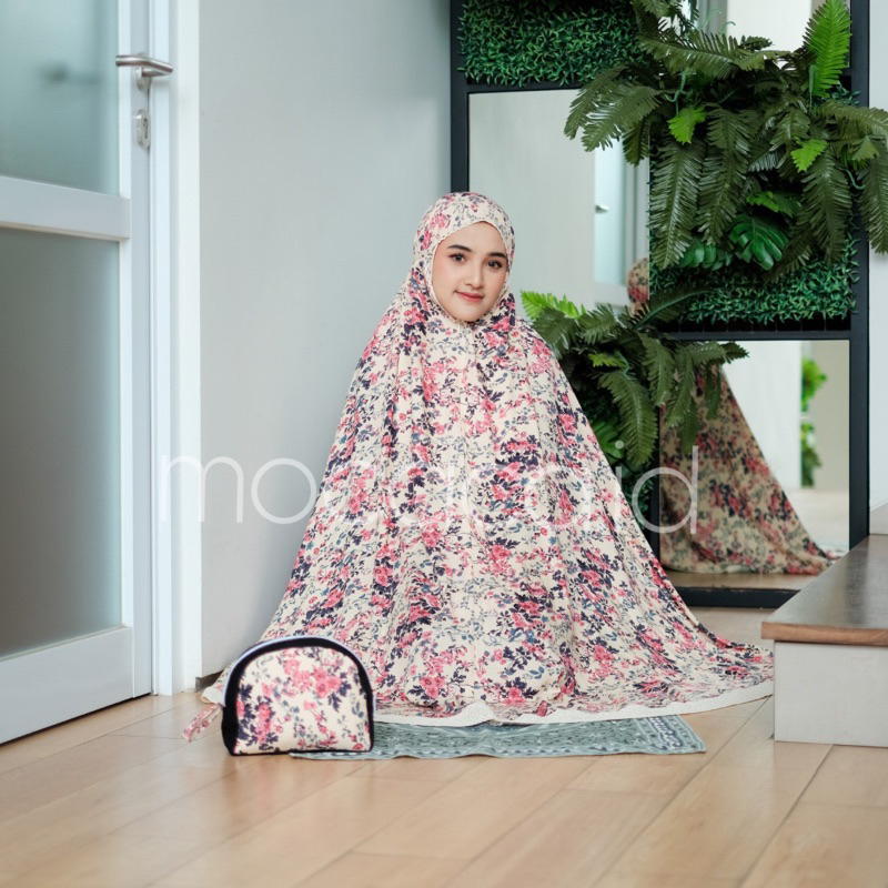 mukena dewasa 2 in 1 jumbo travelling kayana mocaca ponco motif shabby shaby soft free tas pouch sleting