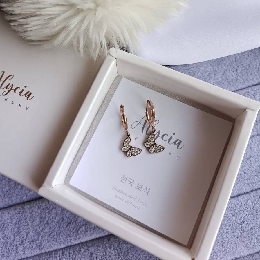 anting anak titanium anti karat PAPILIO + box alycia jewelry