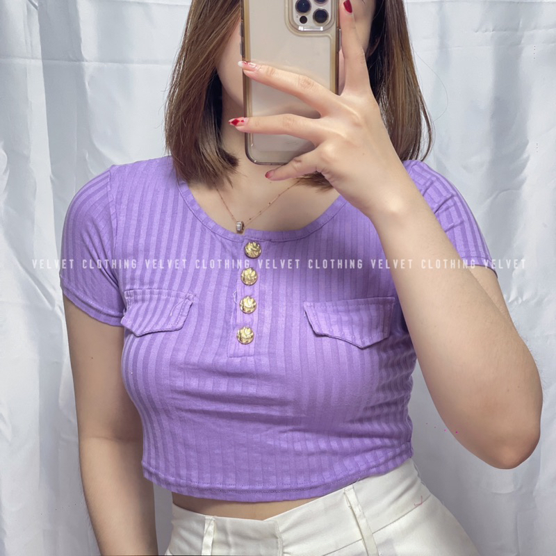 Crop Top Button Knit Wanita / Croptop Kancing Kekinian / Croptop Knit Rib Premium 4705