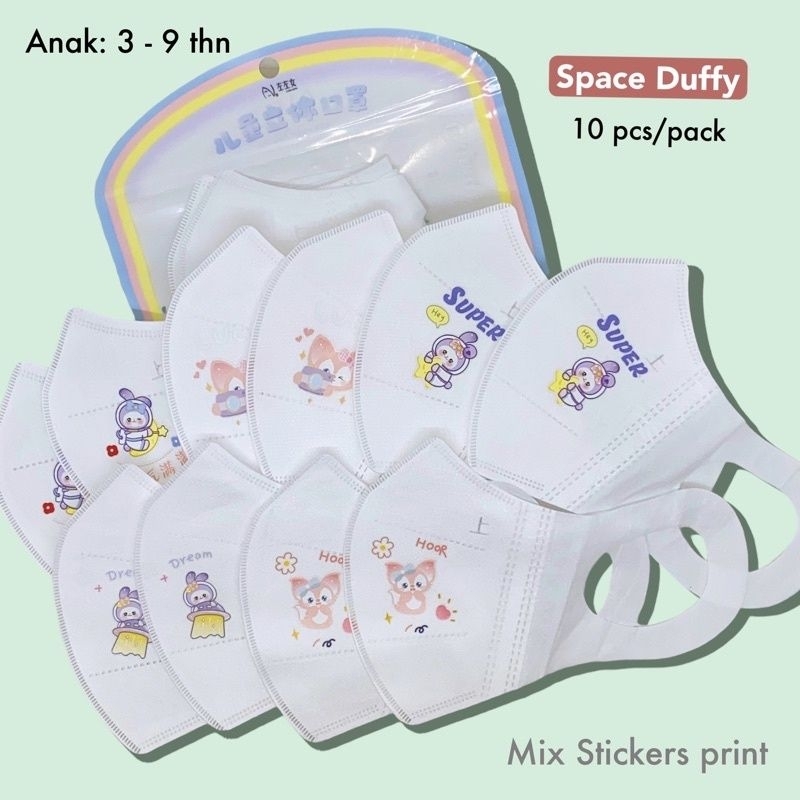 10PCS MASKER DUCKBILL ANAK 3D STEREO TALI LEBAR GAMBAR LOGO KARAKTER KARTUN LUCU GEMOY CUTE BINATANG