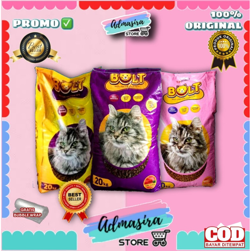 Makanan Kucing BOLT 1 sak karung 20kg tuna ikan donat salmon kitten Chester Cat Dry Food