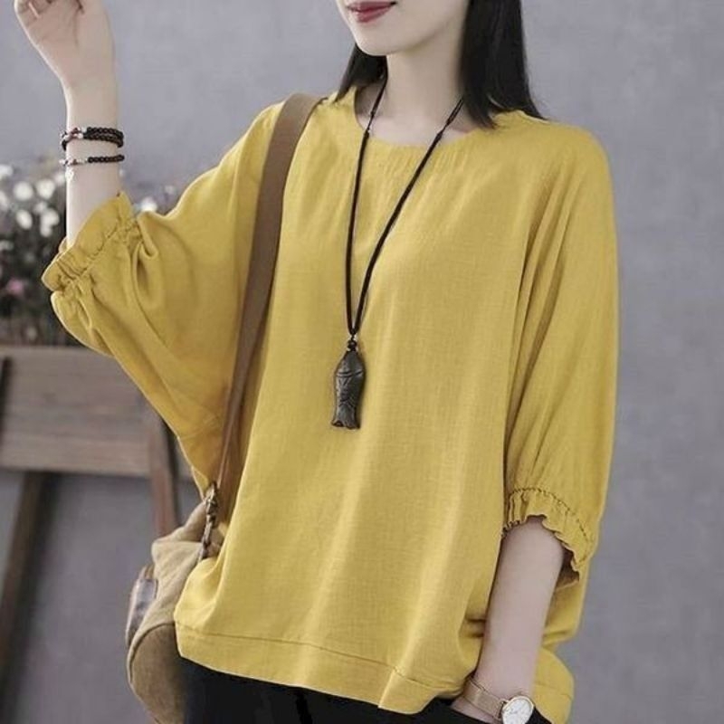 Loury Blouse Wanita Linen Batwing Oversize Korean Style