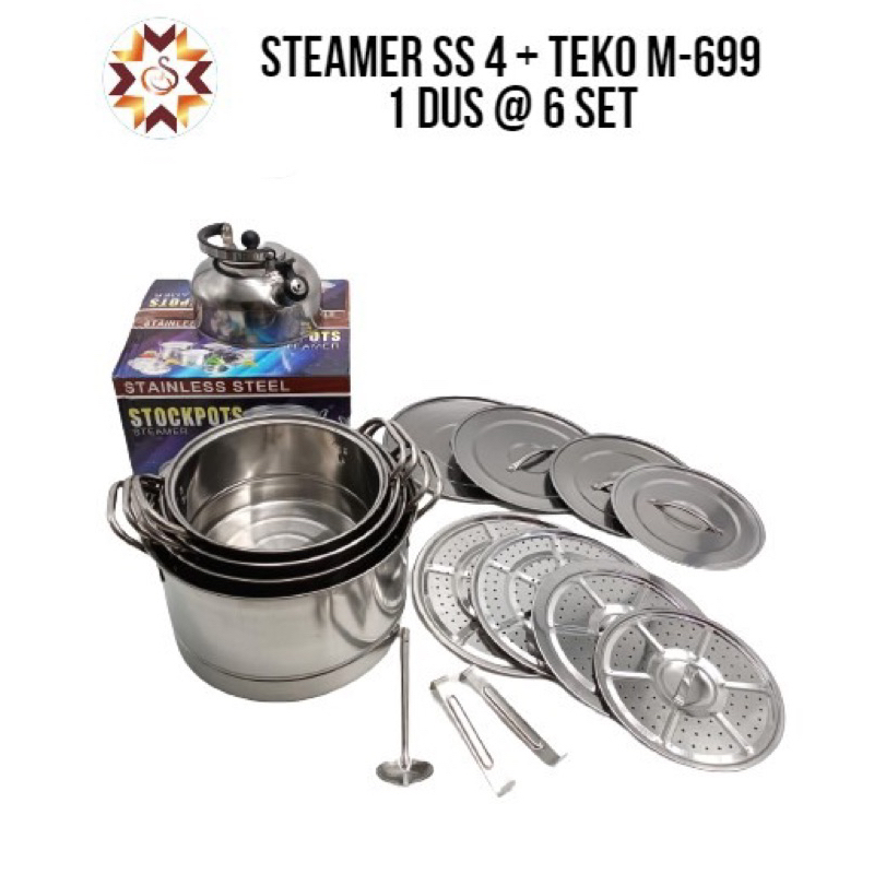 PANCI STEAMER STOCKPOT SET STAINLESS STEEL - PANCI SET STEAMER TEBAL DENGAN TUTUP - PANCI DANDANG KUKUS PANCI REBUS DIMSUM SIOMAY