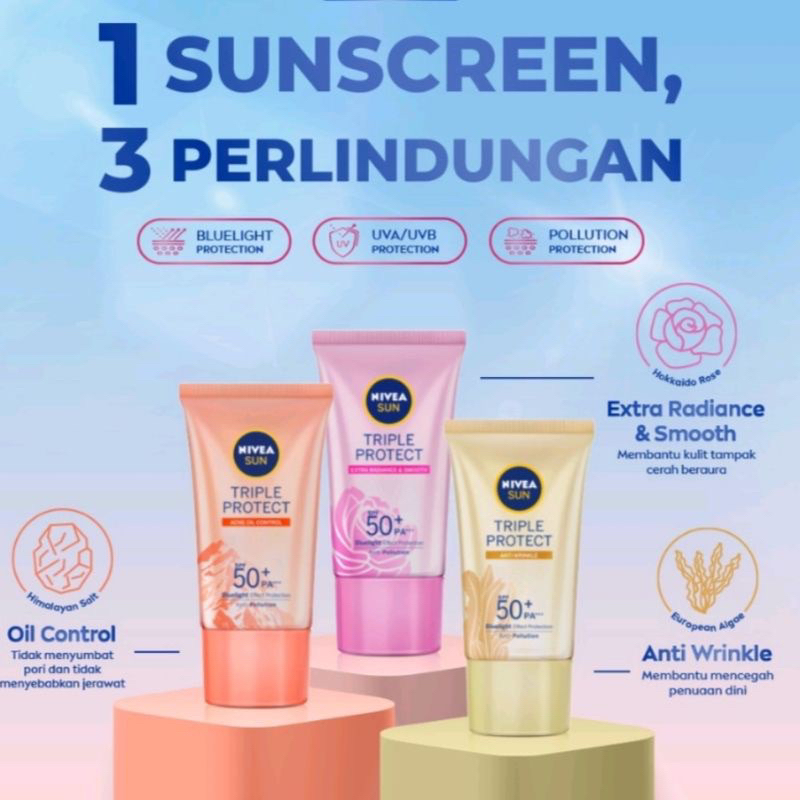 Nivea Sun Protect &amp; White Instant Aura Serum Spf 50+ Pa+++ 30 Ml Sunscreen Sunblock Nivea Sun Triple Protect SPF 50+ PA+++ Anti Pollution 40 Ml