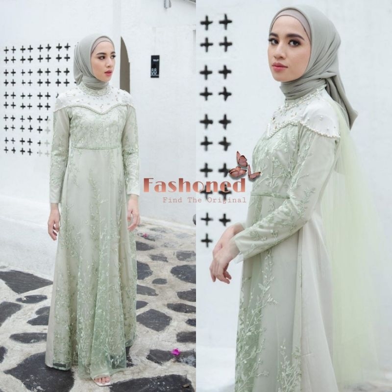 Namira Dress Gamis Pesta Brukat Gamis Kondangan Baju Kondangan Kebaya Couple Gamis Brokat Baju Kondangan Wanita Dress Brukat Premium Gaun Pesta Gamis Bridesmaid Sage