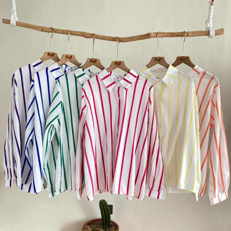 Kemeja Salur Plisket BKK / Baju Atasan Wanita Import