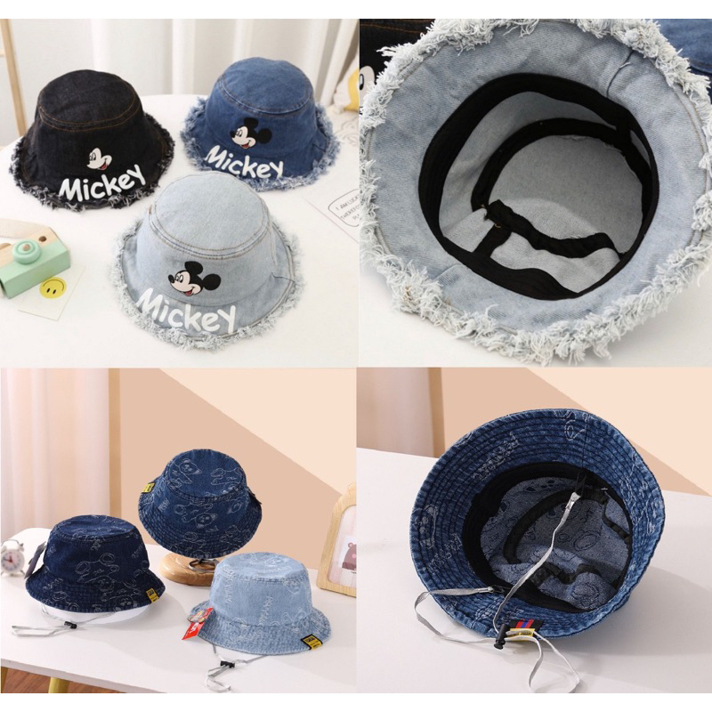 1,5 2 3tahun Topi Bucket Anak Balita Model Mic*key Jeans Denim