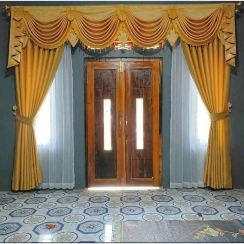 Gorden Jendela Model Rumbai Rempel Manik Manik Mewah Gelombang Spanyol Warna Gold