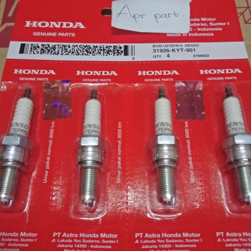 Busi Kyt U27EPR-9 Denso Busi Vario Beat Scoopy Pcx 125 Crf CB Cbr Megapro Verza 31926KYT901Ori Ahm