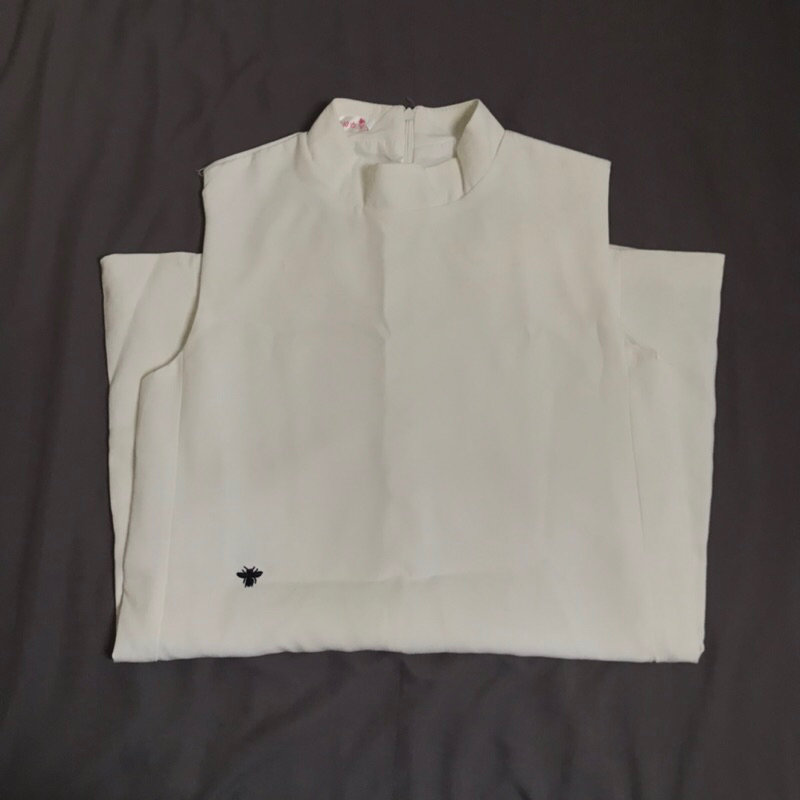 Vintage Dior look a like dress ivory sleeveless high collar / turtleneck white dress/ putih tulang
