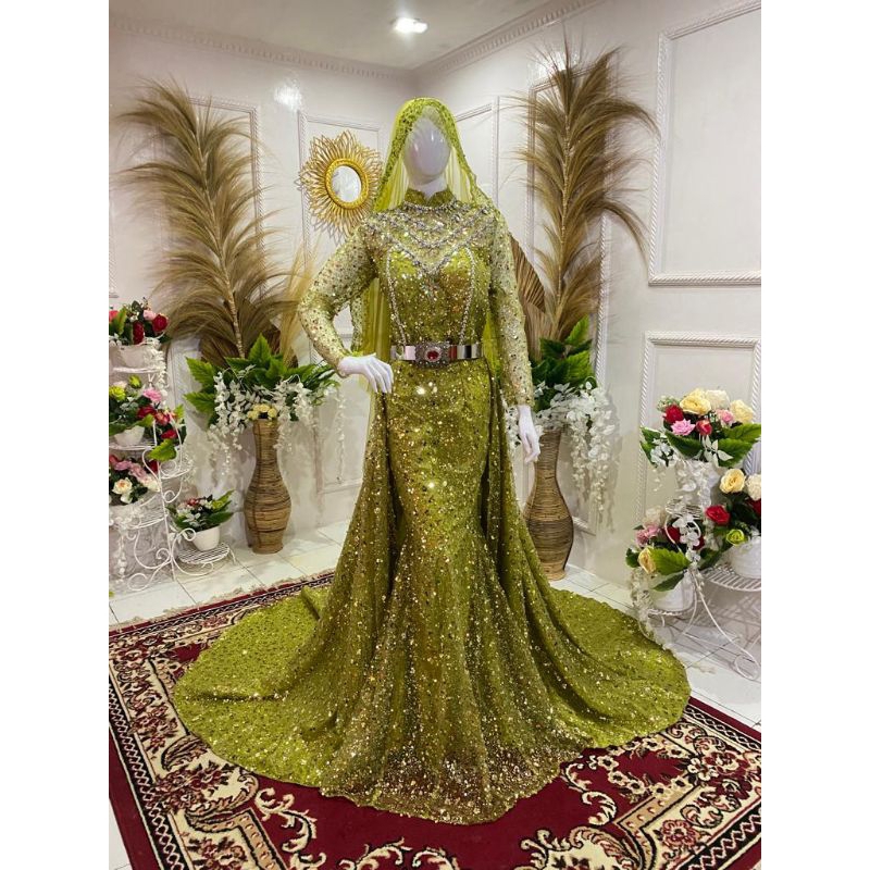 PREMIUM  KEBAYA PENGANTIN SLIM DUYUNG, FULL SQUEEN, SAGE,WARDAH, TRAKOTA,GOLD,LEMON, GAUN PENGANTIN 