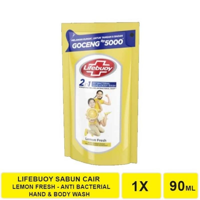 Lifebuoy 2in1 Antibacterial Hand &amp; Body Wash Lemon Fresh / Total 10 Refill 90mL
