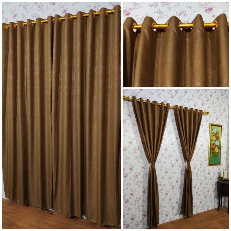 Tirai Gorden Pintu & Jendela Aesthetic Smokring Polos Embos Coklat Susu