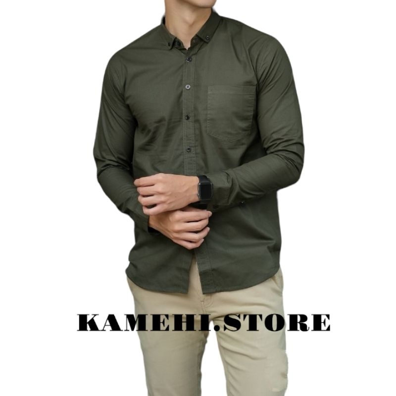 Baju Kemeja panjang polos Army HM | terlaris kemeja panjang polos pria