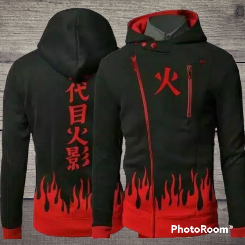JAKET SWEATERA HOODIE ANAK COSPLAY PRIA WANITA STYLE HARAKIRI ANIME NARUTO HOKAGE YONDIME BLACKRED C