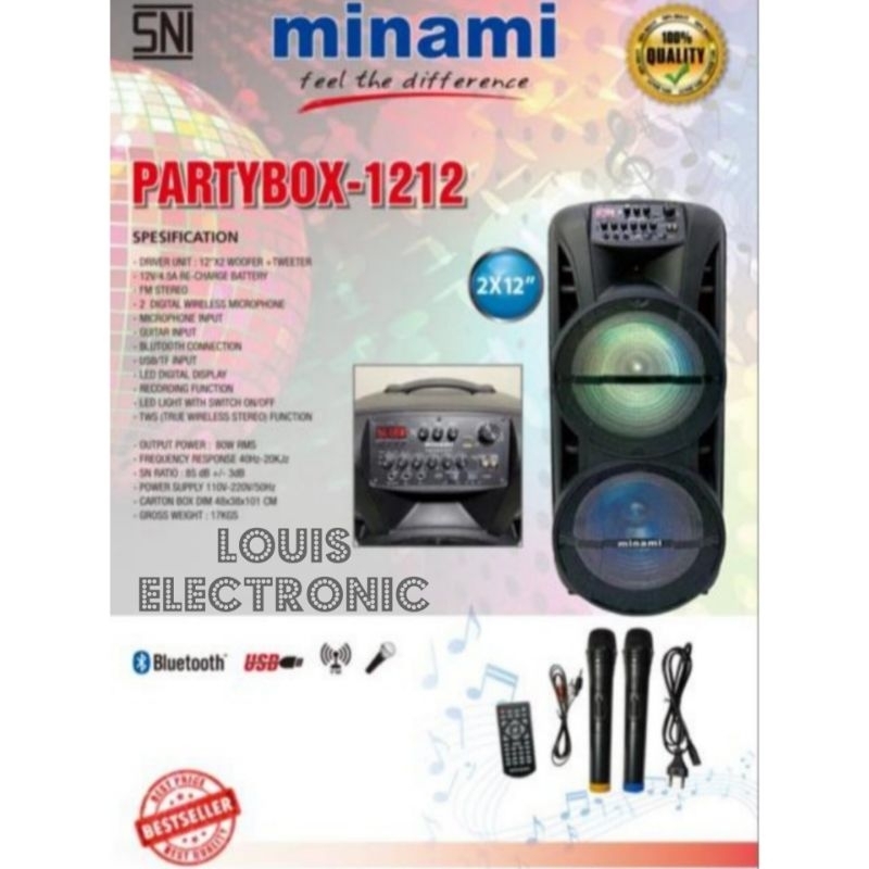 Speaker Portable MINAMI PARTYBOX 1212 2X12 INCH Double AC/DC