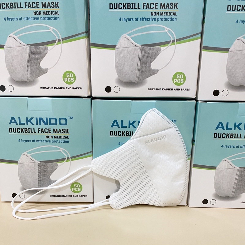 MASKER DUCKBILL ALKINDO HIJAB 4PLY ISI 50PCS / DUCKBIL HIJAB HITAM PUTIH