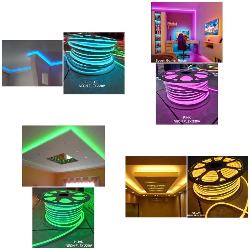 Paket Lampu LED Strip Neon Flex / Fleksibel AC 220V  Lengkap Tinggal Colok Langsung Nyala 1 / 2 / 3 / 4 / 5 meter