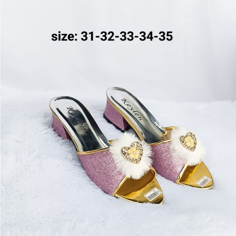 Sandal Anak Perempuan Sandal Heels Slip on Motif Bulu Sandal Premium Anak Adella 05