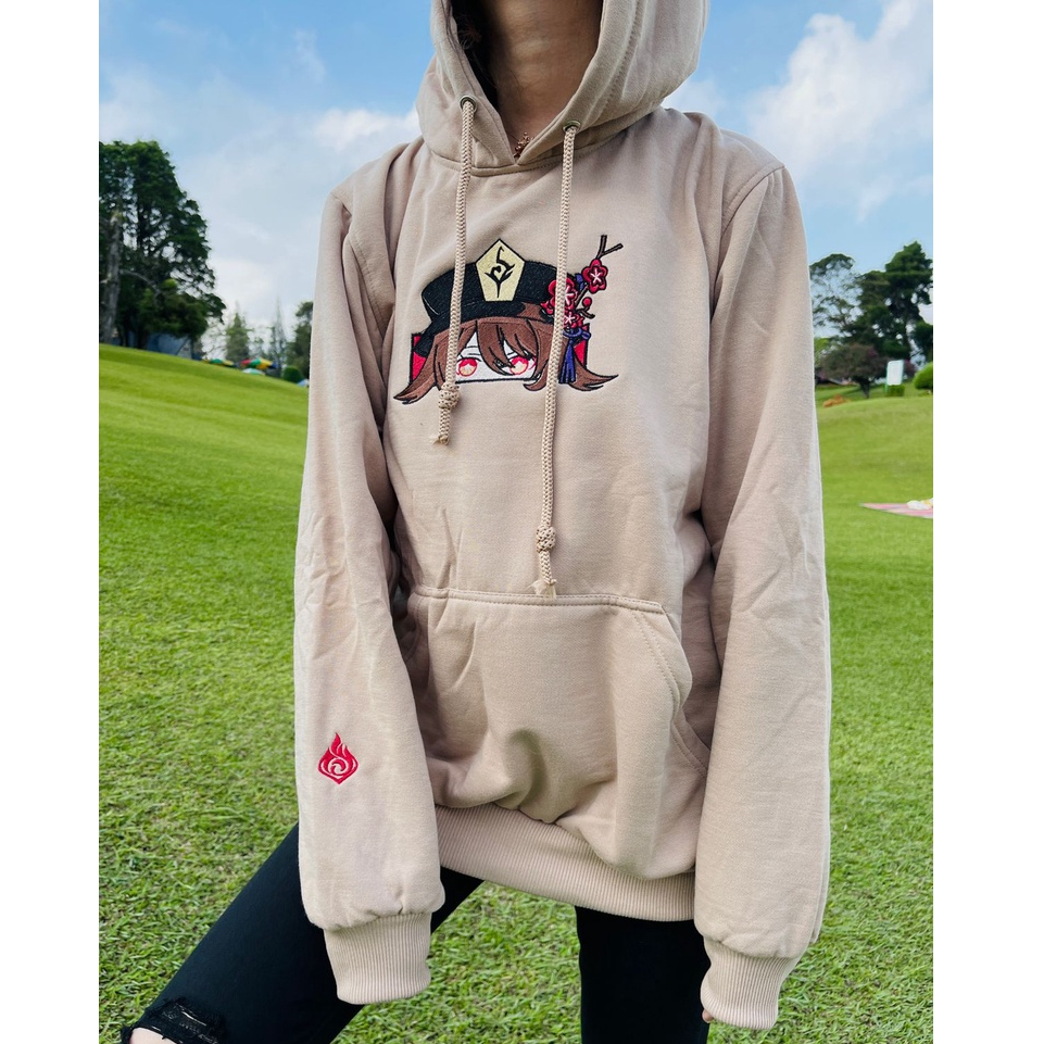 Hoodie Hu Tao Eyes Embroidery Cream Anime Gaming Genshin Impact Premium Unisex