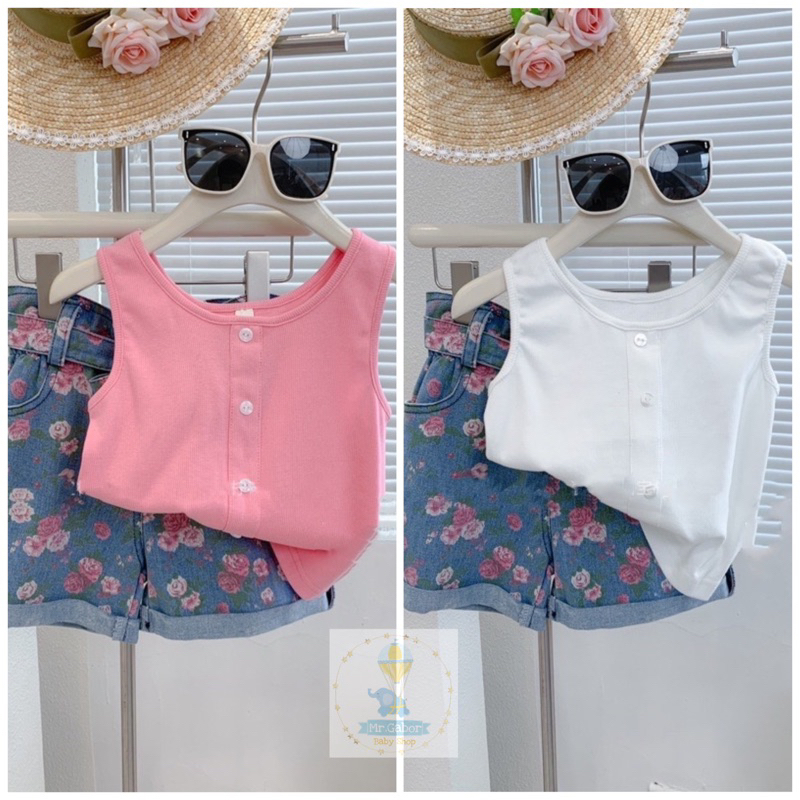 [Mr.Gabor] Setelan casual singlet tanktop dan celana jeans bunga anak perempuan / ALUNA SET