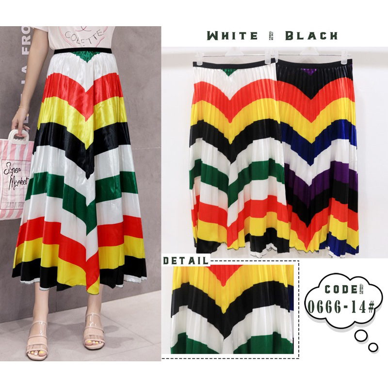 Midi skirt rok 7/8 motif RAINBOW pelangi bahan satin ori import