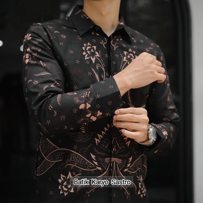 Kemeja Batik Pria Lengan Panjang Slimfit Hem Baju Modern Premium Lapis Furing