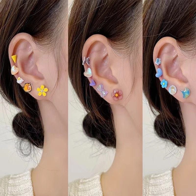 Import Anting Tusuk Korea Kristal Mutiara Model Bunga Tulip Kupu-Kupu Anting Klip Tanpa Tindik Anting Stud Korea Aksesoris Perhiasan Imitasi Wanita