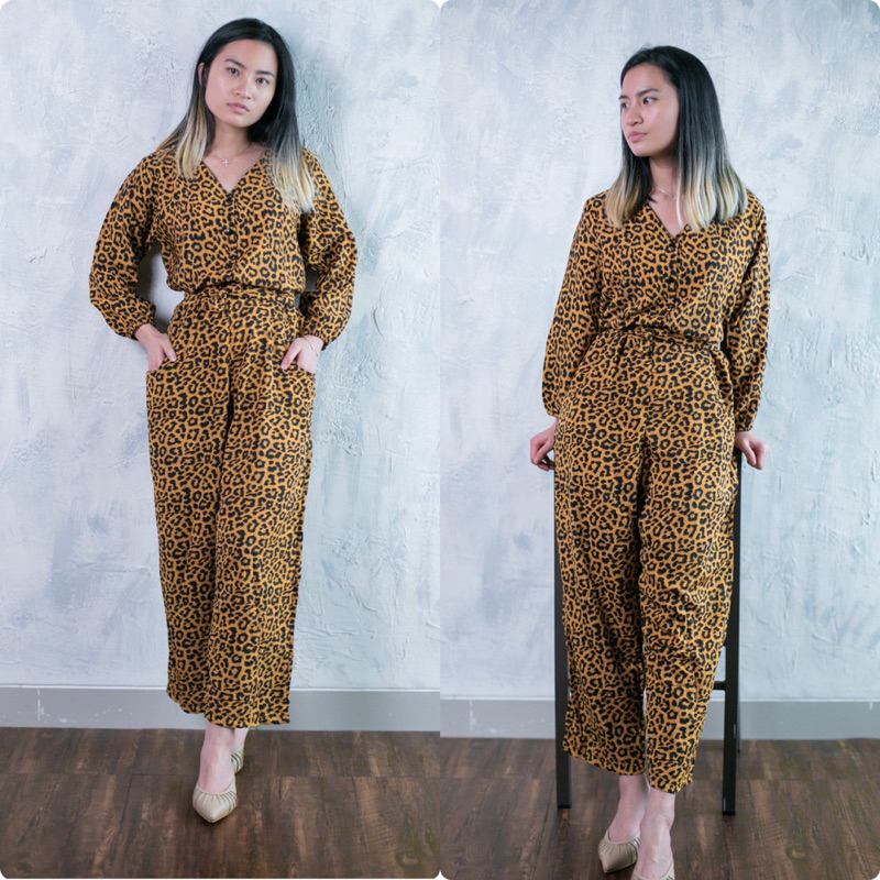 jumpsuit panjang / jumpsuit muslim busui friendly / jumpsuit wanita motif leopard