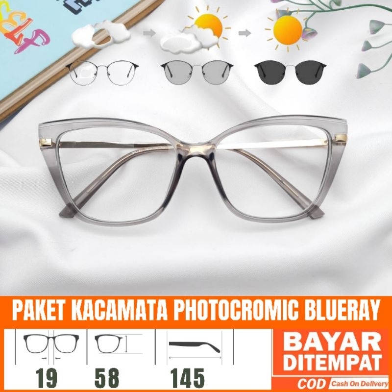 Paket Kacamata 9017 Lensa Photocromic Blueray