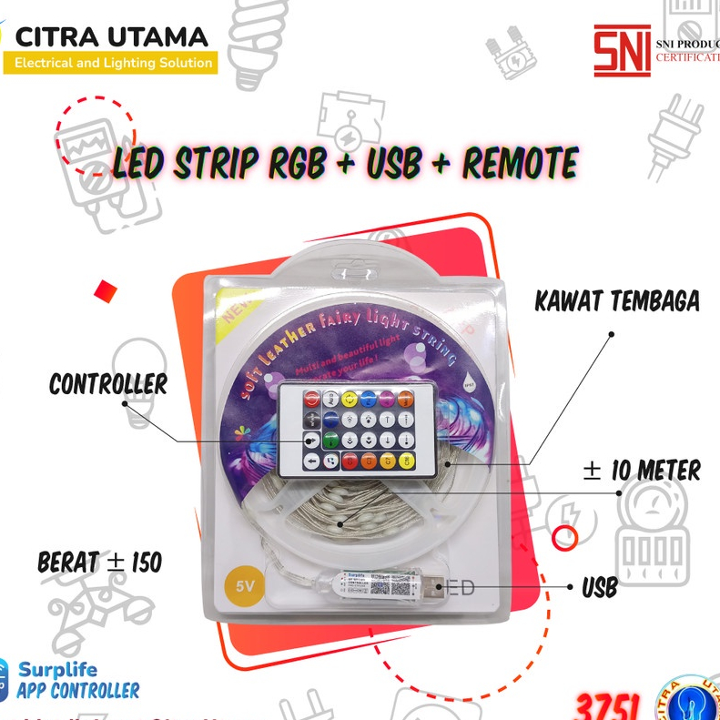 LAMPU LED STRIP RGB + USB + REMOTE _+5 METER K3751
