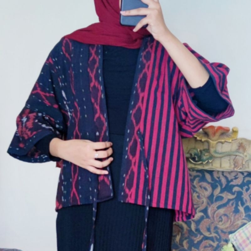 Outer kimono tenun asli wanita cardi cewek premium etnik Kasual atasan baju butik kerja fashion blazer rompi kardigan Cardi vest blus maxi ibu anak remaja kantor jumbo songket lurik ikat tradisional seragam ntt lombok jepara Rote etnik unik keren.