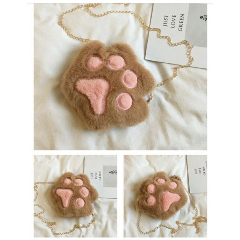 PDMC_ HANDPET Tas bulu selempang bahu Tali rantai Bulu Lucu Sling Bag Tas Selempang Tangan