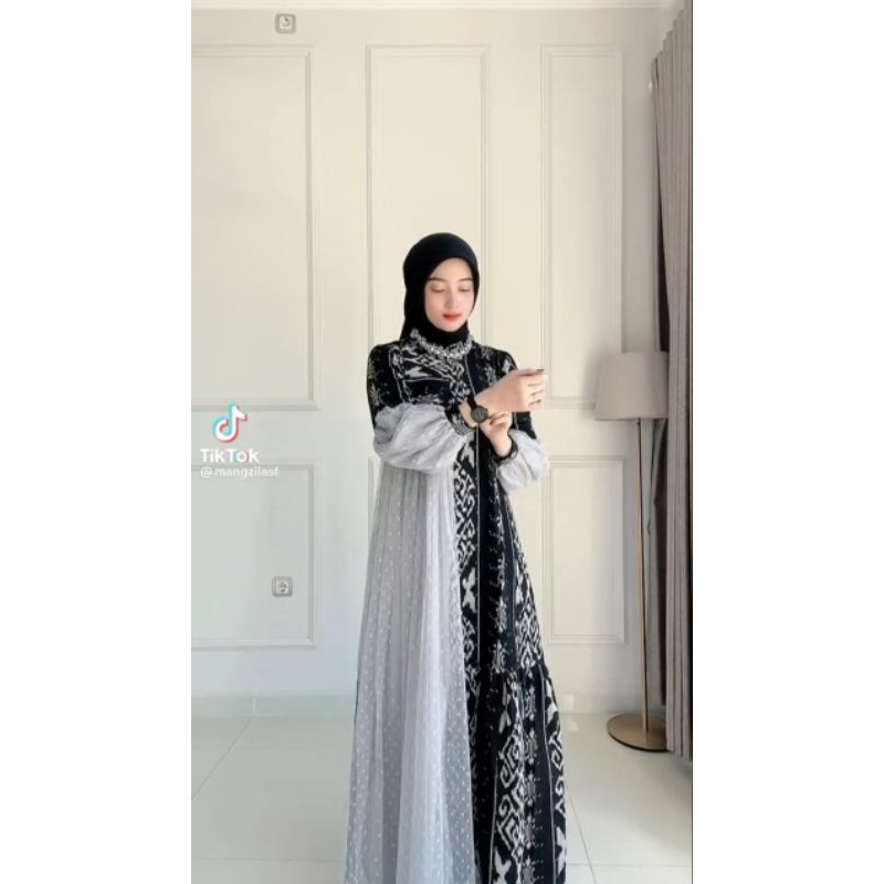 ( READY STOK ) DRES AURORA Black Couple Tenun Lebaran Baju Kondangan