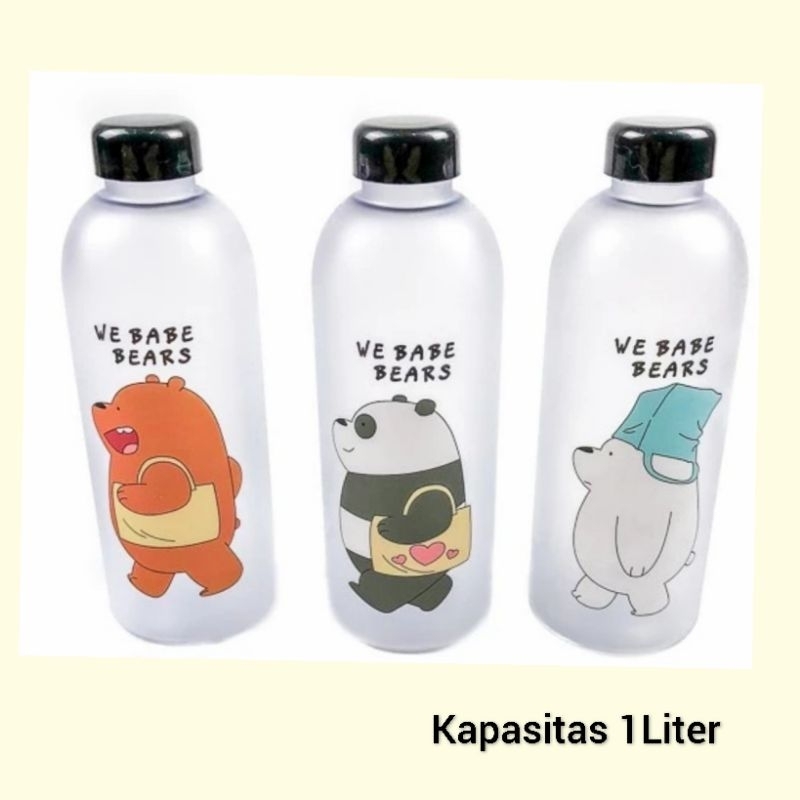 Botol Minum We Bare Bear Ice Panda Grizzly Bear 1 liter Botol Air Putih BPA Free Motif Lucu