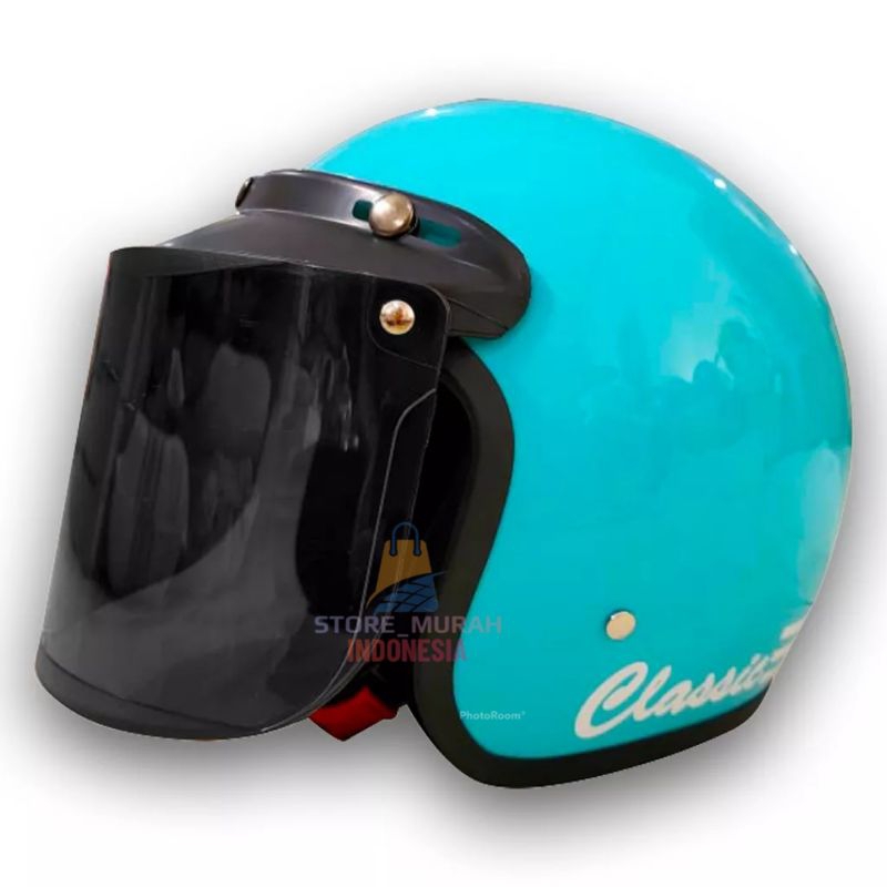 [ COD ] HELM BOGO CLASSIK GARIS TIGA KACA DATAR/CEMBUNG PACKING FREE BOX-TOSCA
